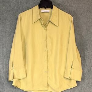 Liz Claiborne First Issue Yellow Button Front Blouse Size L Rayon Blend